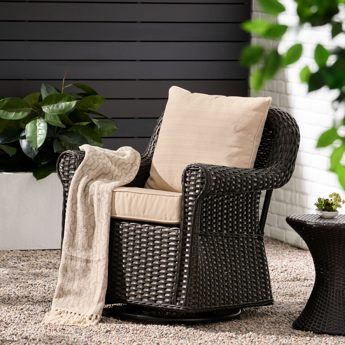Amaya Swivel Rocker Brown Beige Fabric
