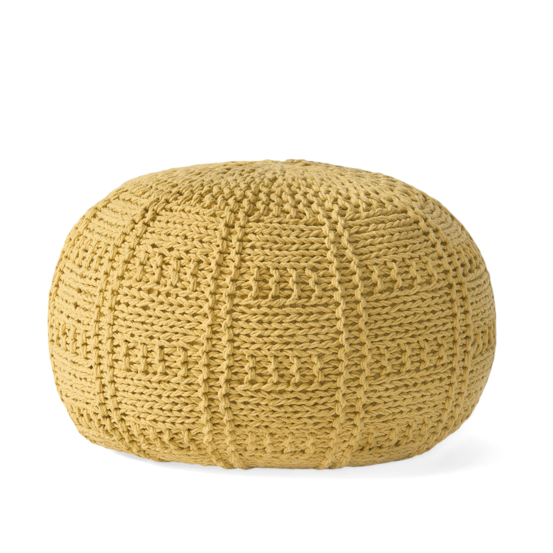 Yuny Knitted Cotton 20 X 20 Round Pouf Yellow Cotton