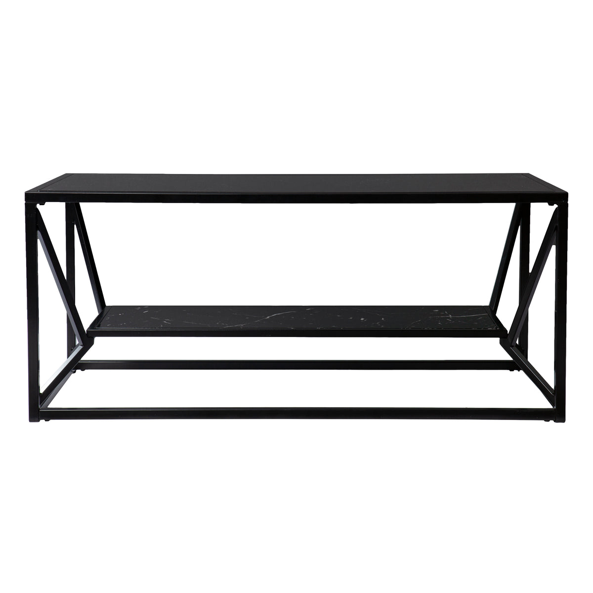 Argall Glass Top Cocktail Table W Storage Black Iron
