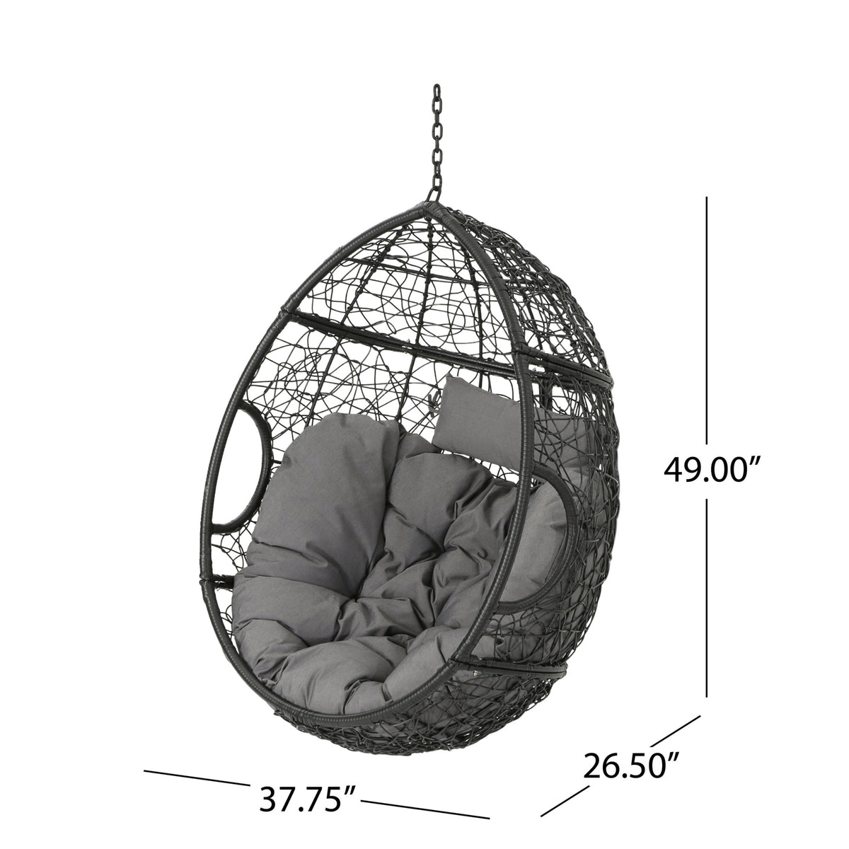 Kylie Hanging Basket Grey Only Basket ,Not Include A Hanging Stand Gray Rattan Waterproof Fabric Metal