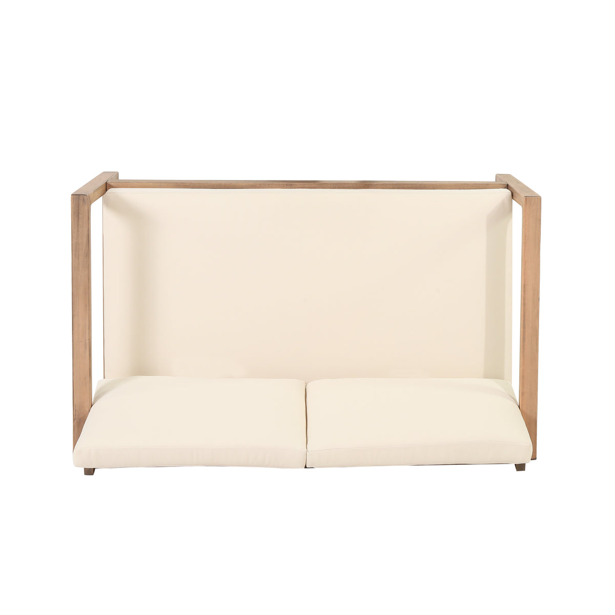 Outdoor Acacia Wood Loveseat And Coffee Table Set With Cushions, Brown Wash, Beige Brown Acacia Wood
