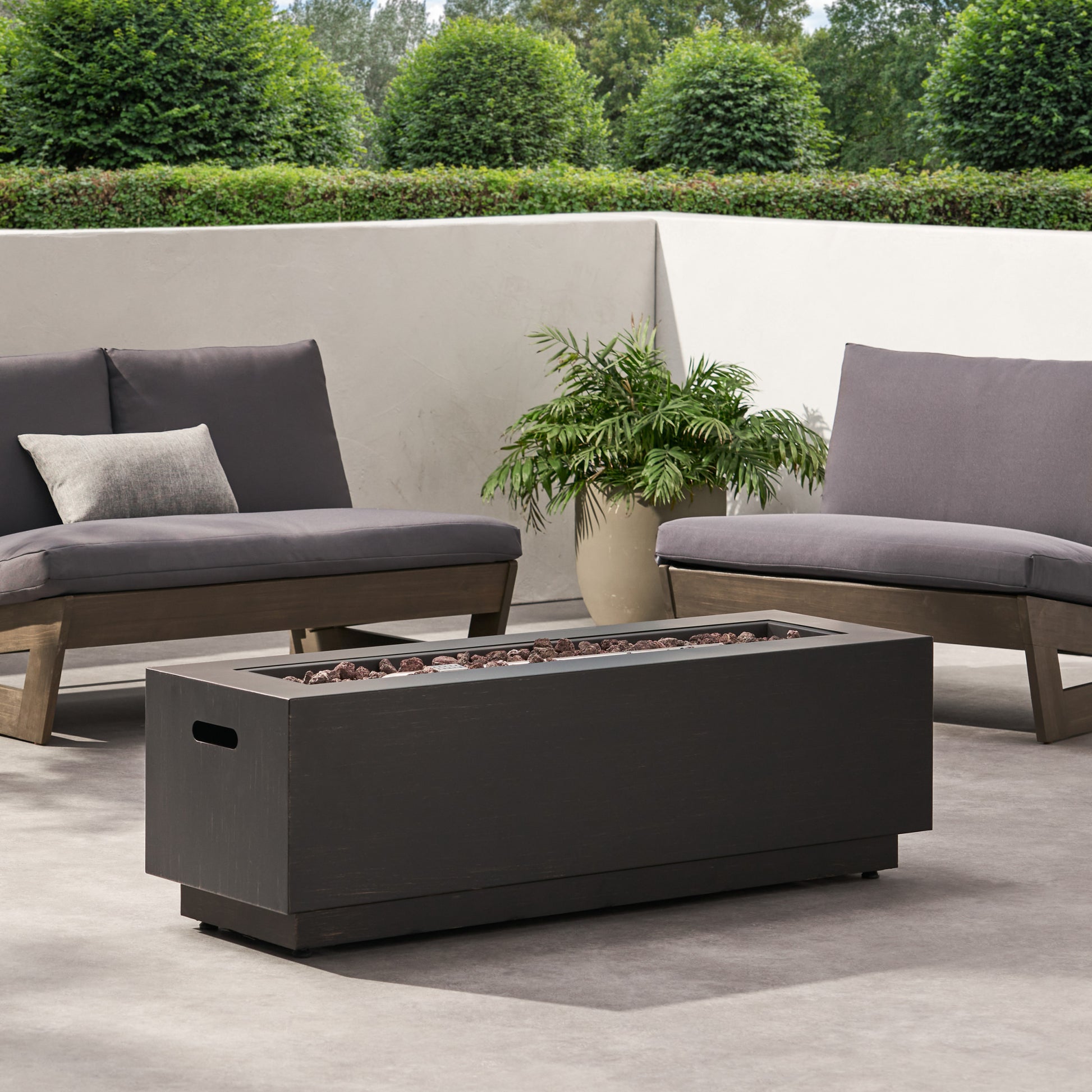 Rectangulat Iron Fire Pit 50 000Btu With Tank Holder Brown Gold Iron