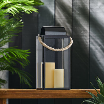 Larry 19"H Stainless Steel Lantern Black Stainless Steel