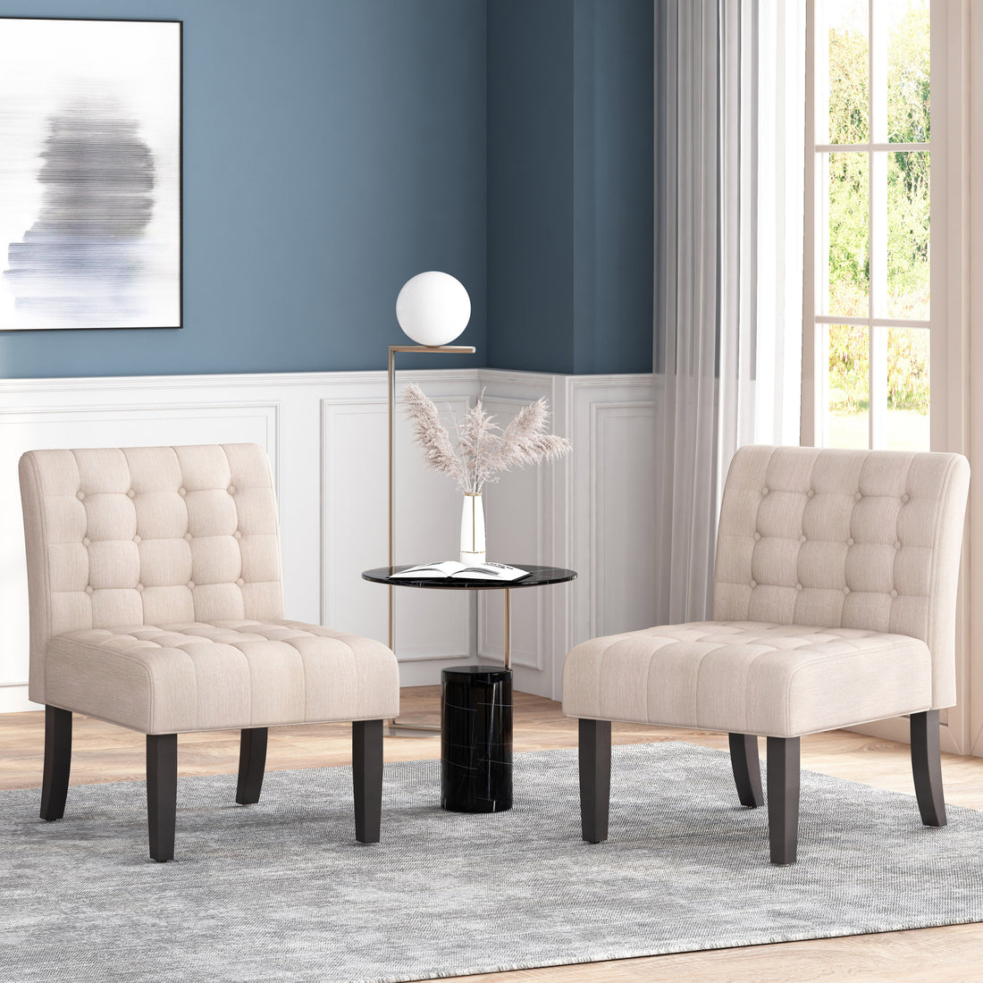 Accent Chair Beige Fabric