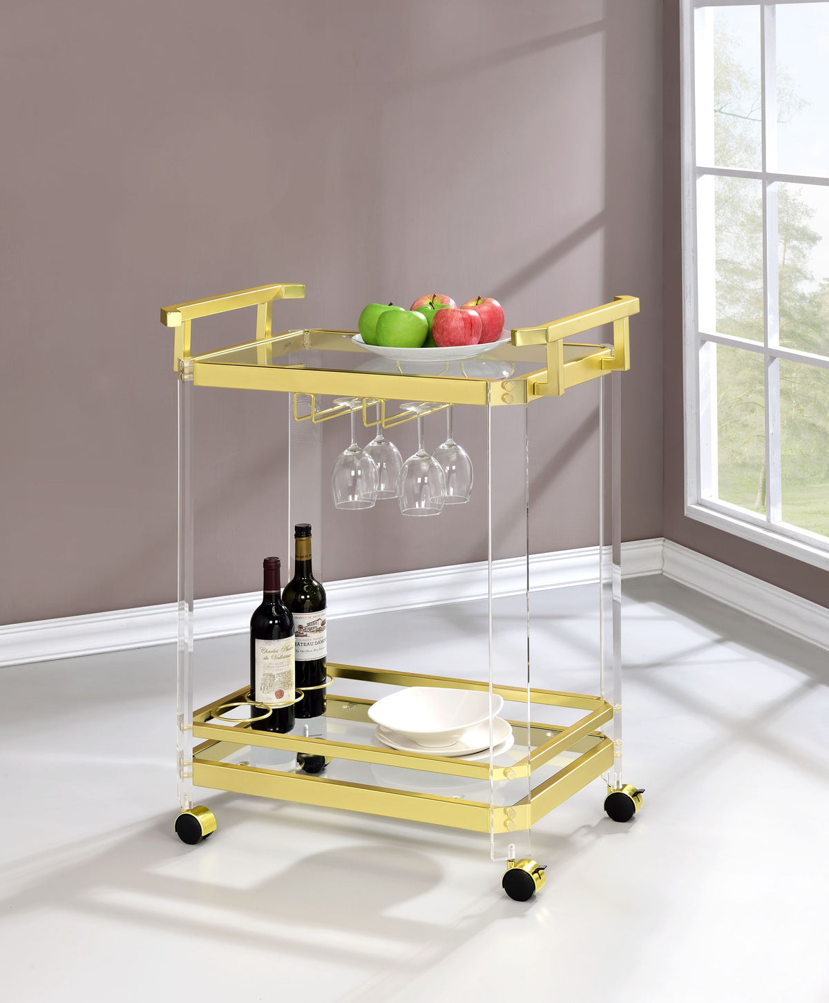 Aerin Server Cart With Casters Gold Gold Iron