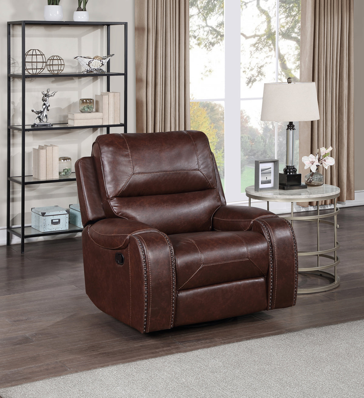 Keily Manual Motion Swivel Recliner Dark Brown Dark Brown Faux Leather