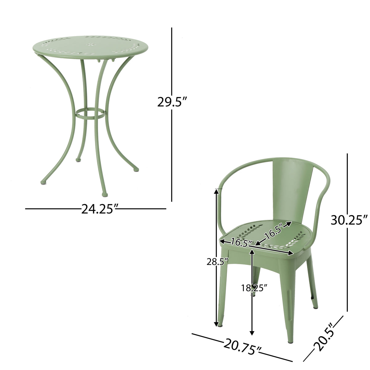 Lourdes 3 Pc Kd Metal Set Green Iron