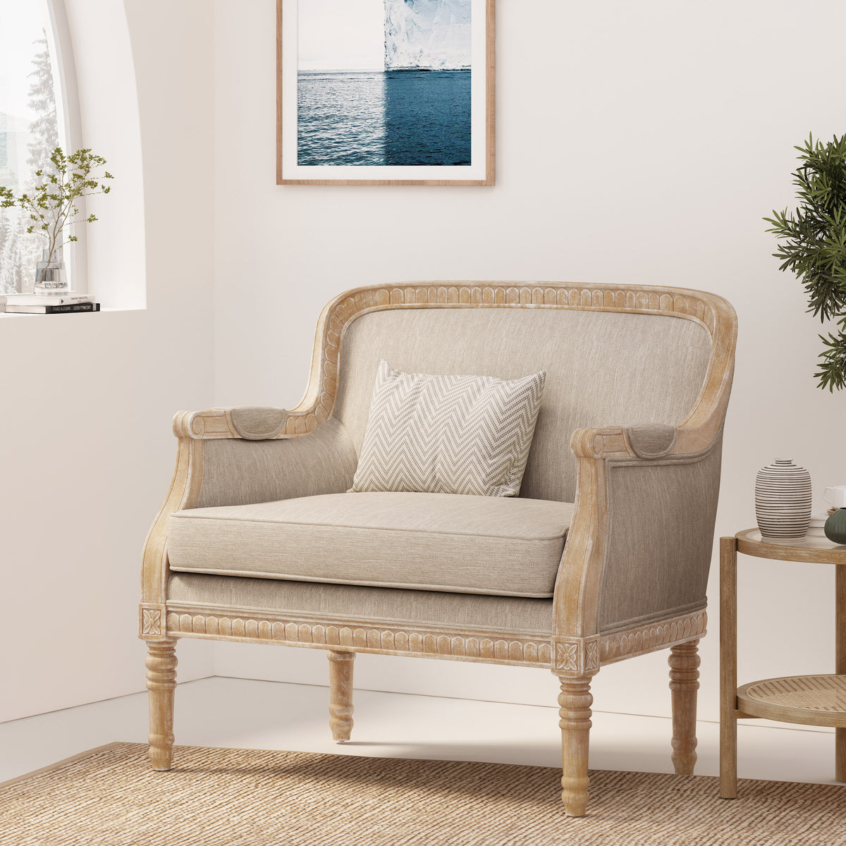Club Chair Beige Brown Fabric