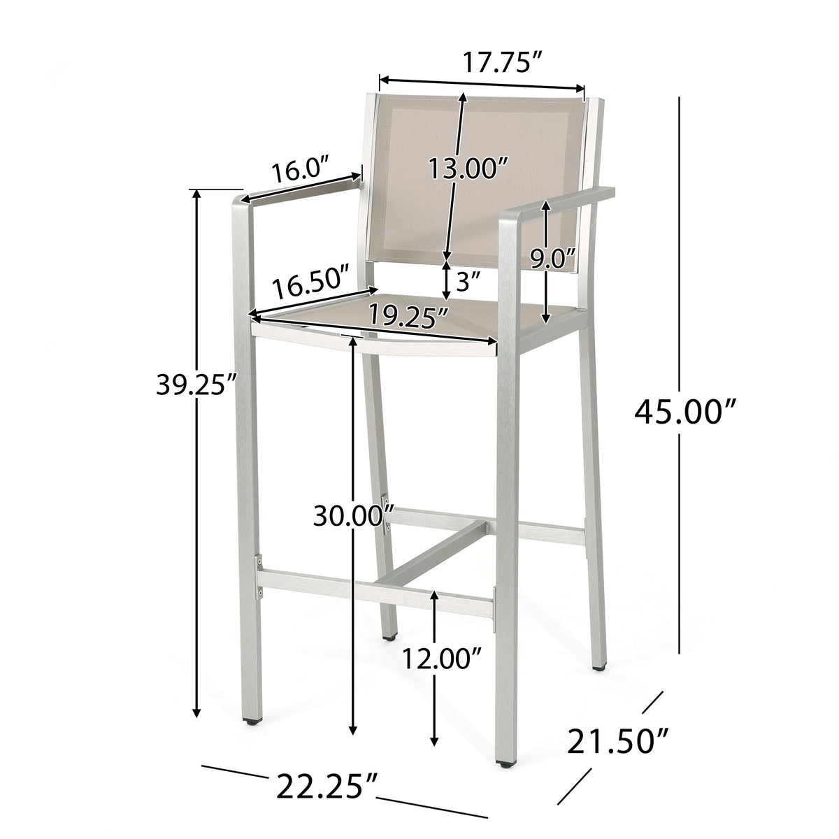 Aluminium Bar Stool With Outdoor Mesh Silver Aluminium