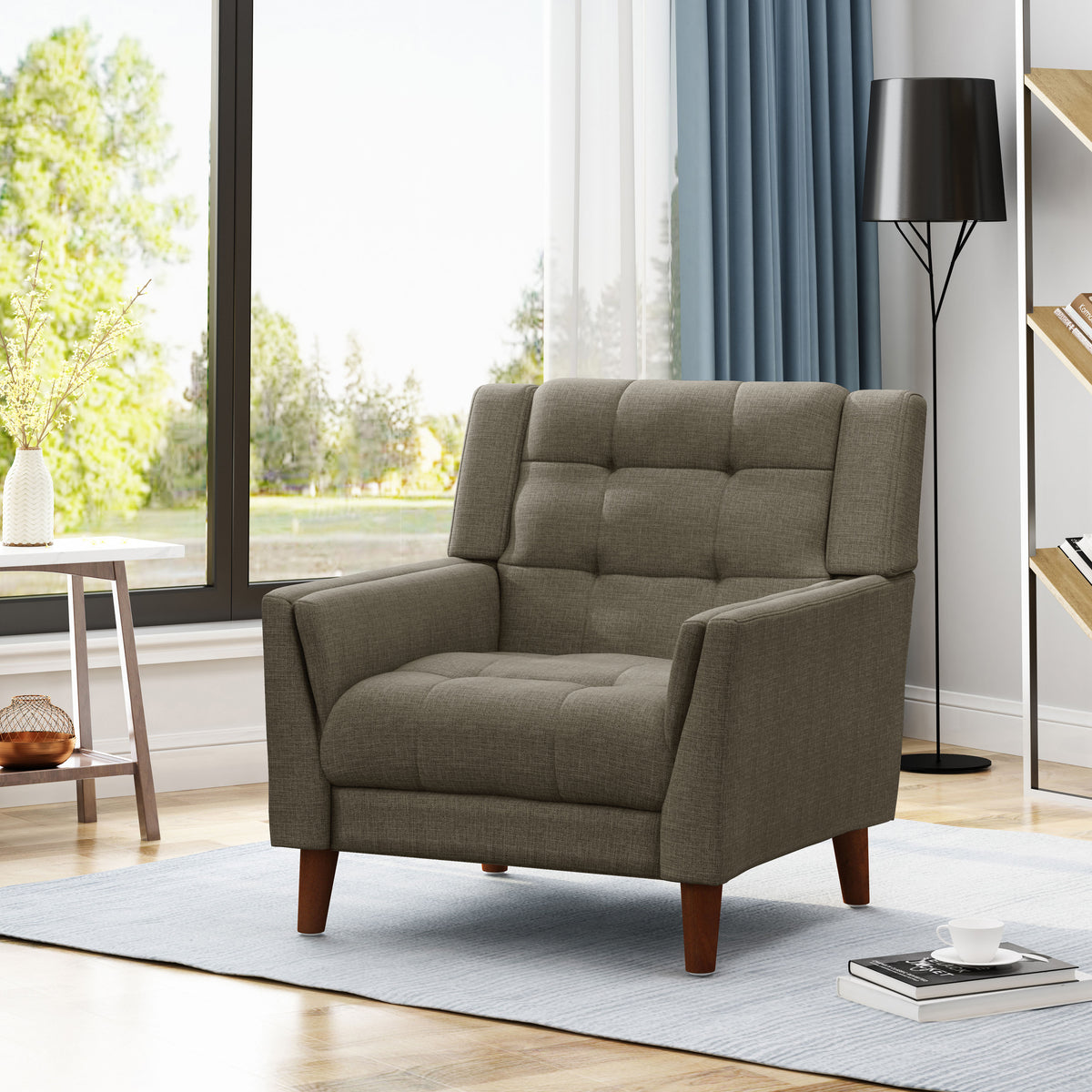 Mid Century Modern Armchair Mocha Fabric