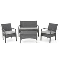 Cordoba Kd Wicker 4 Pc Chat Set Grey Pe Rattan Iron Waterproof Fabric