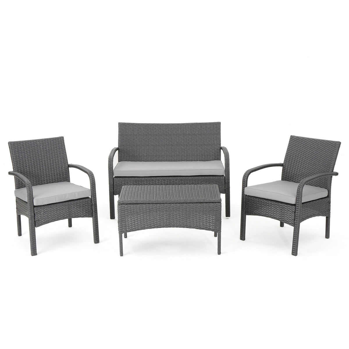 Cordoba Kd Wicker 4 Pc Chat Set Grey Pe Rattan Iron Waterproof Fabric
