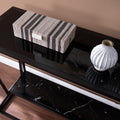 Argall Long Glass Top Console Table Black Iron