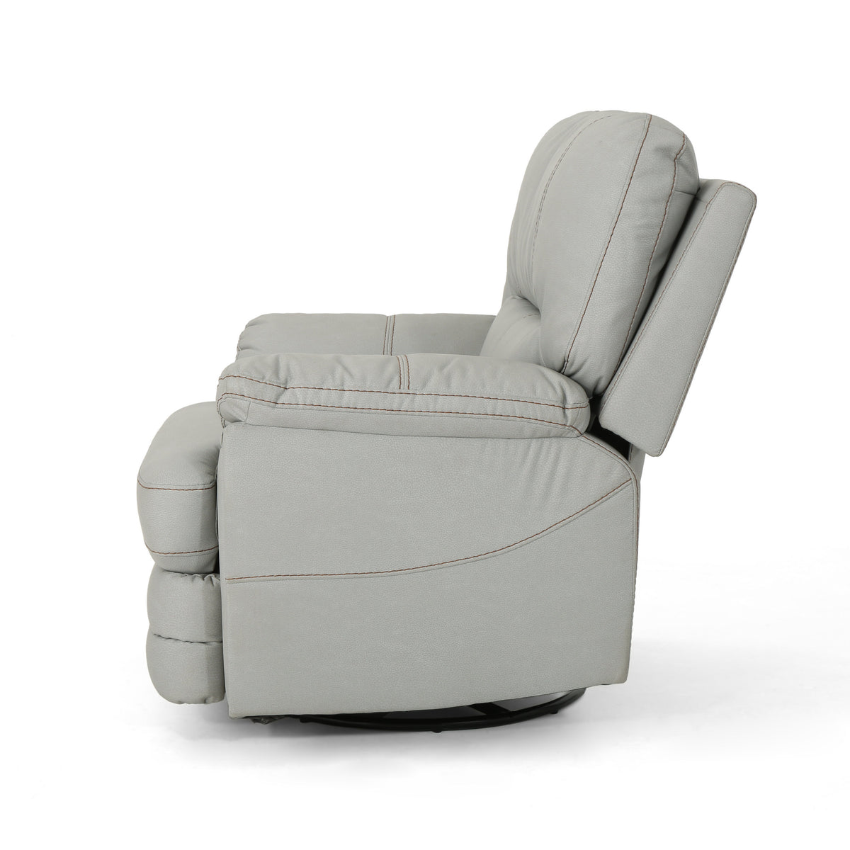 39.5" Wide Faux Leather Power Swivel Standard Recliner Light Grey Pu