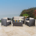Puerta 4Pc Set Dark Brown Rattan Fabric