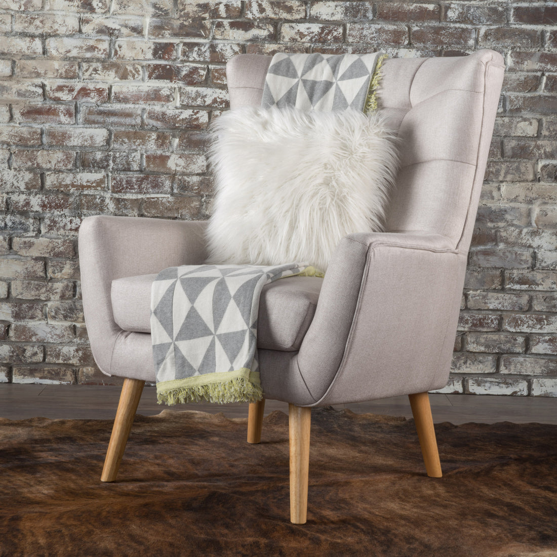 Club Chair Wheat Wood Fabric