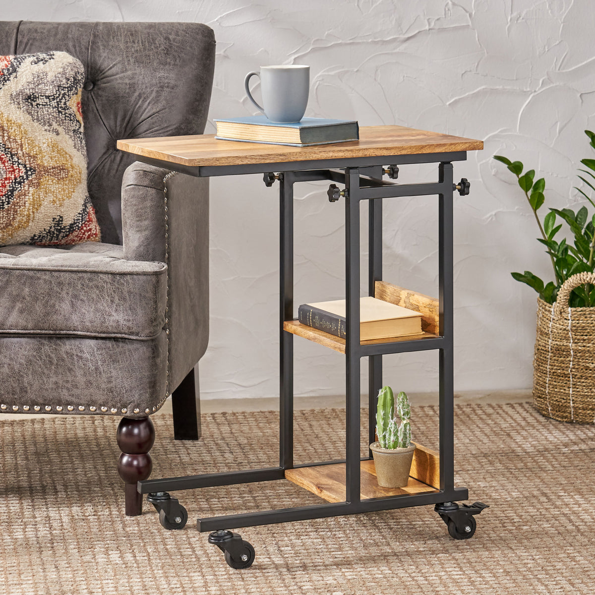 Bed Laptop Table Natural Wood Metal