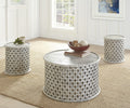 Samir Round Tribal Carved Wood End Table White White Wood