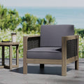 Outdoor Acacia Wood Club Chair With Wicker Accents, Gray Mixed Gray Brown, 30.25