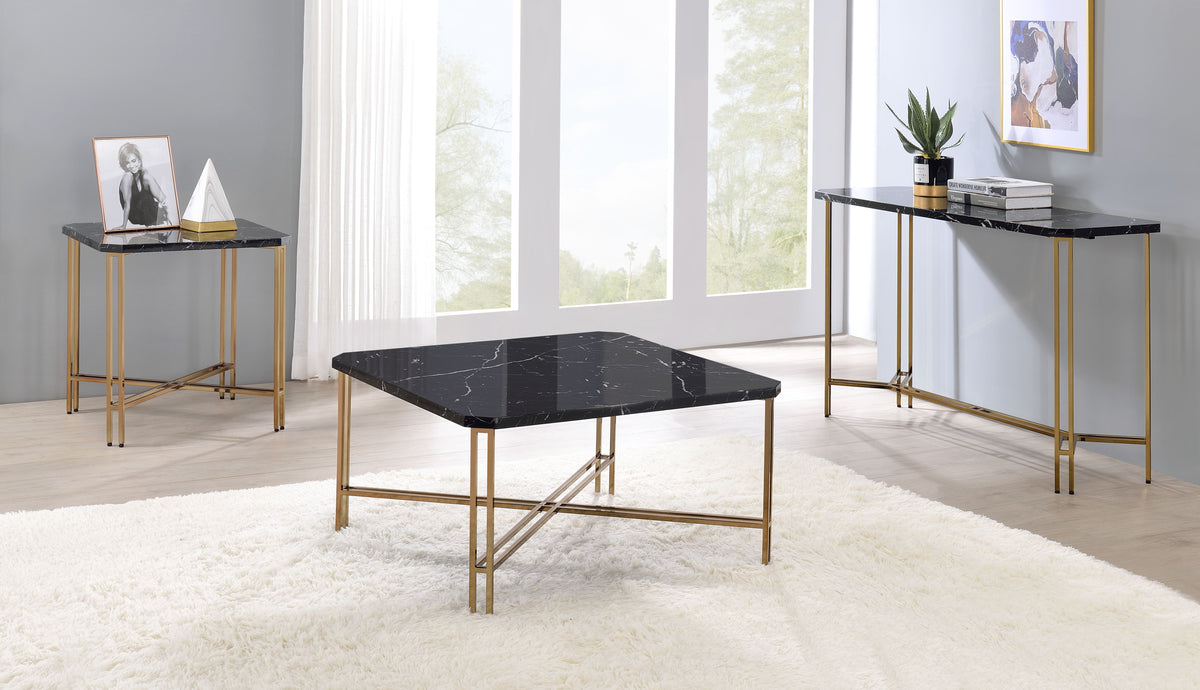 Daxton Faux Marble Top Sofa Table Black Black Wood